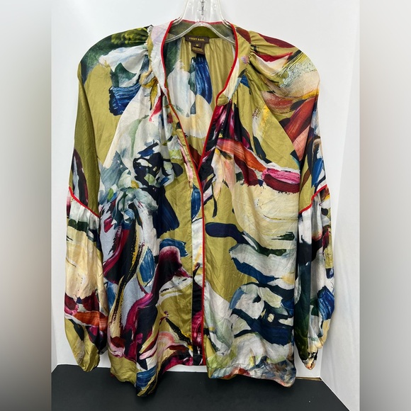 Anthropologie Vineet Bahl Retro Print Floral 100% Silk Blouse Top Size Medium - Picture 12 of 13